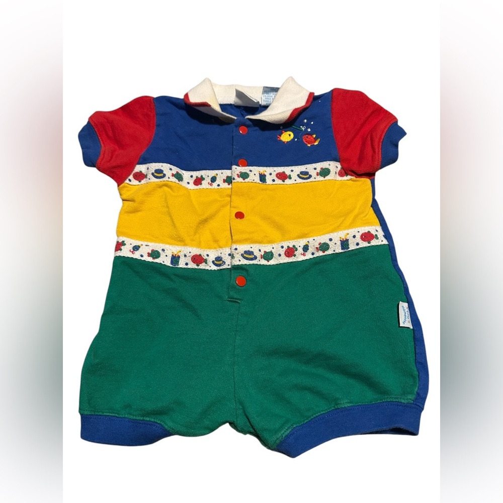 Vintage First Moments Embroidered Fish Color block 90s boys onesie